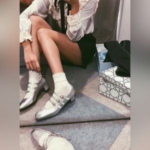 Carel KINA laminated silver leather Mary Jane 38